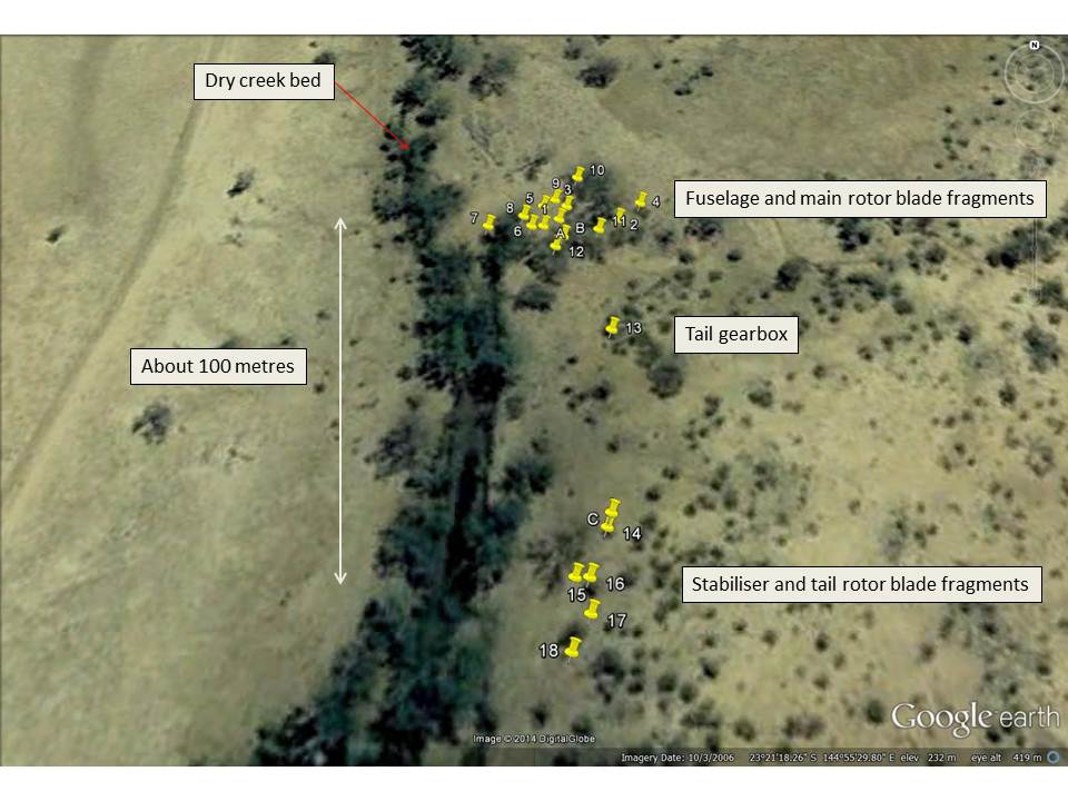 VH-SWQ accident site and wreckage distribution